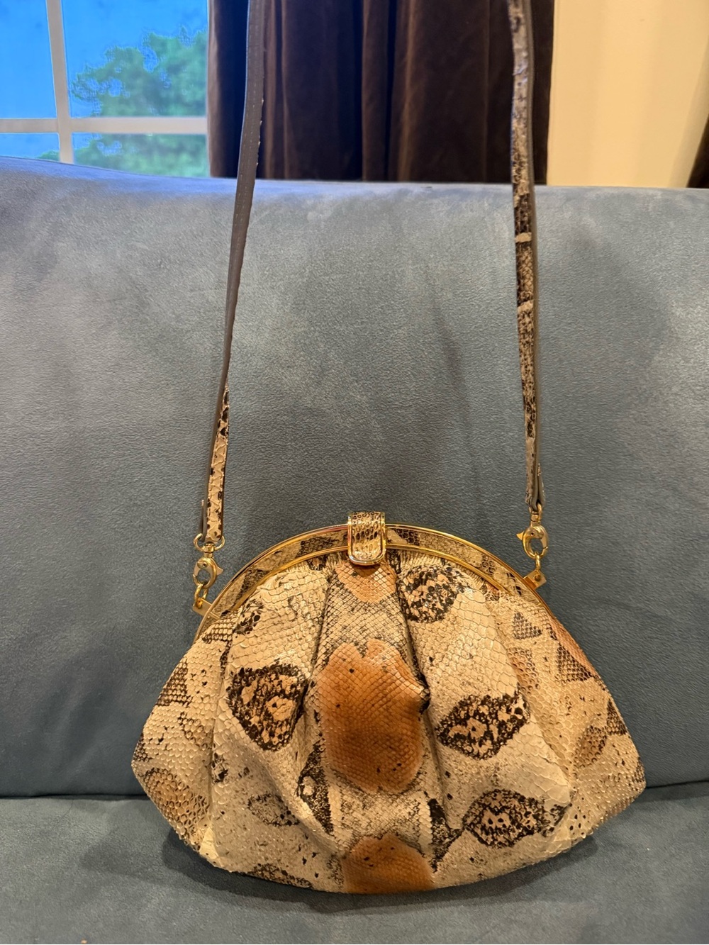Vintage Badd Leather Snakeskin handbag with removable strap. Made in Spain